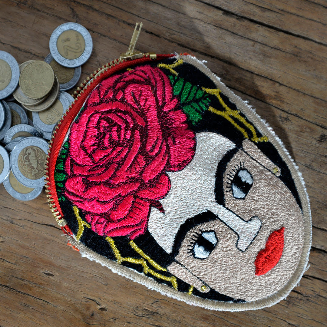 Embroidered Frida Coin Purse