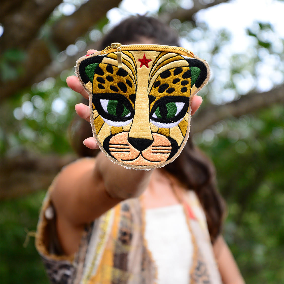 Embroidered Jaguar Coin Purse