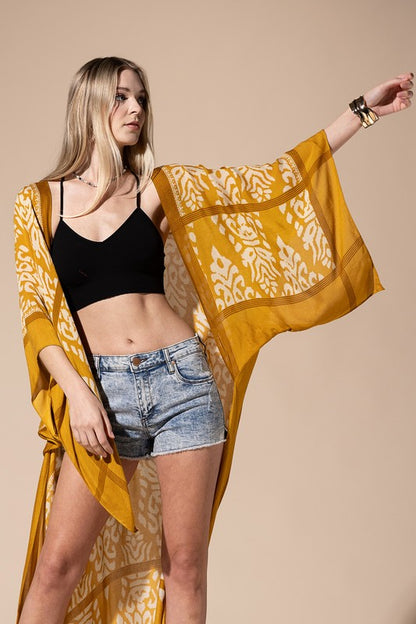 Damask Print Kimono - Mustard