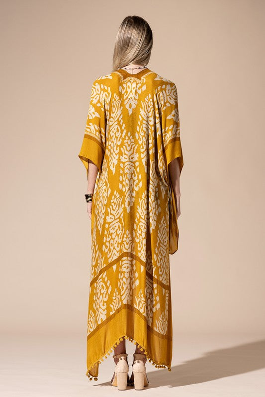Damask Print Kimono - Mustard
