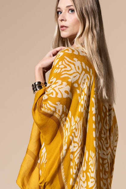 Damask Print Kimono - Mustard