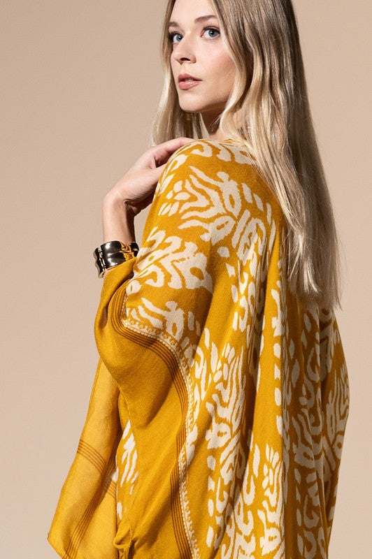 Damask Print Kimono - Mustard
