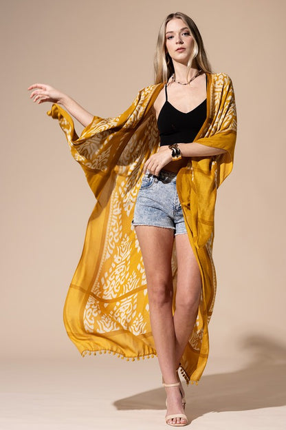 Damask Print Kimono - Mustard