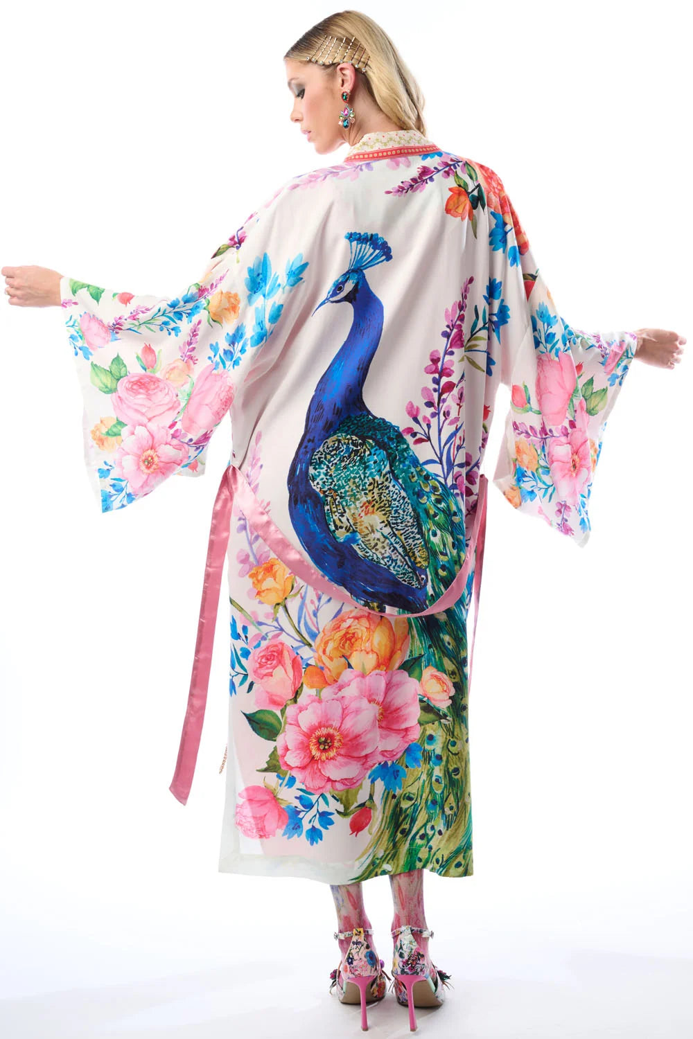 Peacock Floral Print Kimono