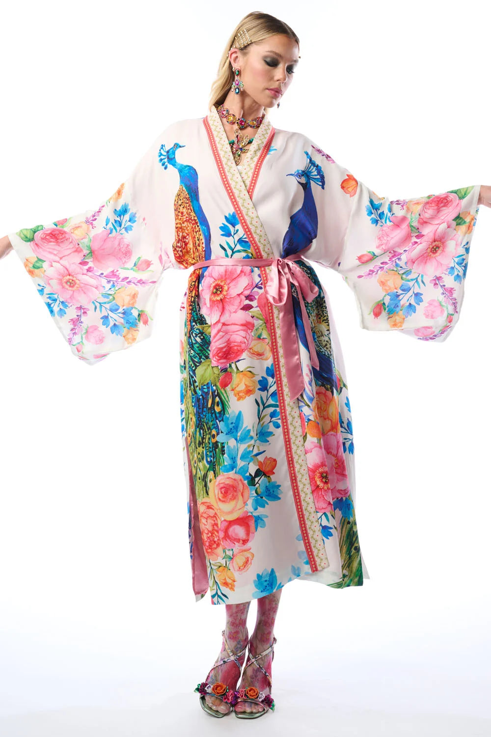 Peacock Floral Print Kimono