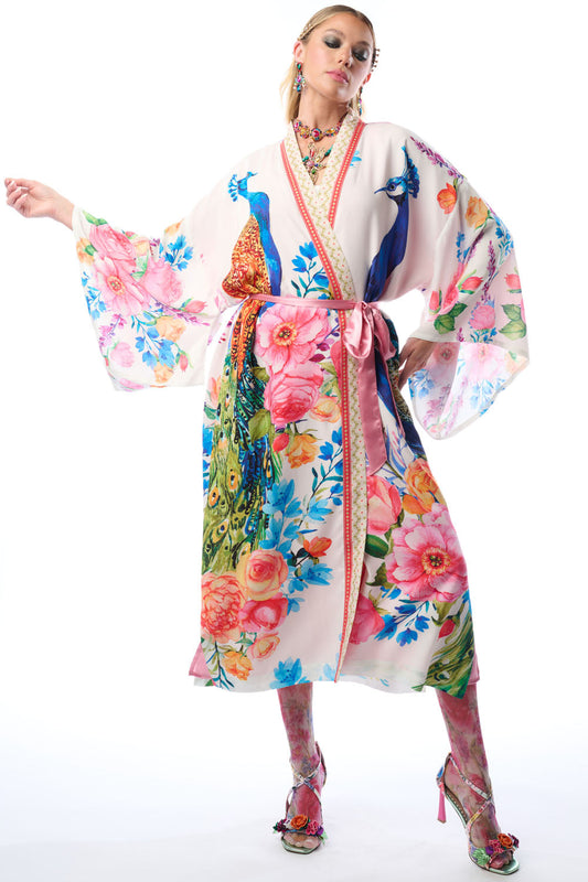 Peacock Floral Print Kimono