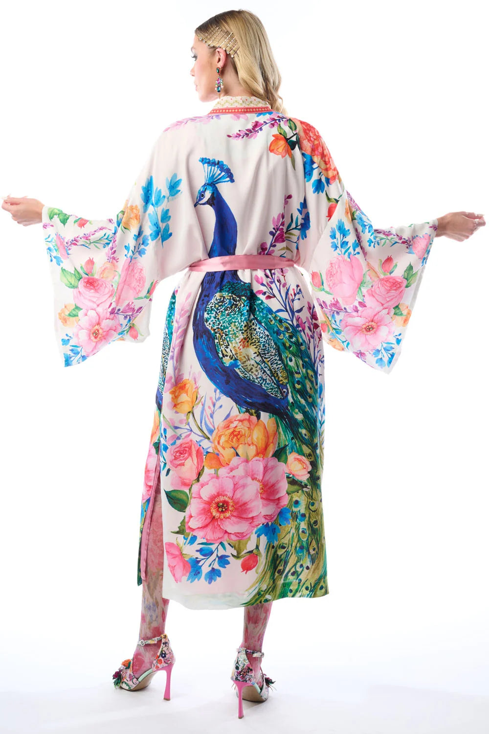 Peacock Floral Print Kimono