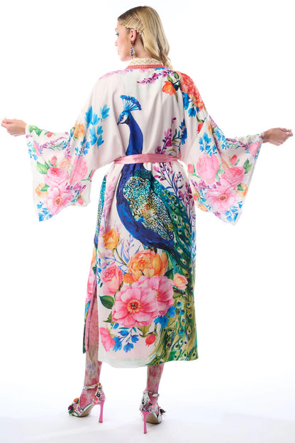 Peacock Floral Print Kimono