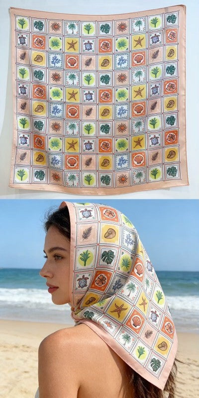 Coastal Mosaic Silk-Satin Scarf