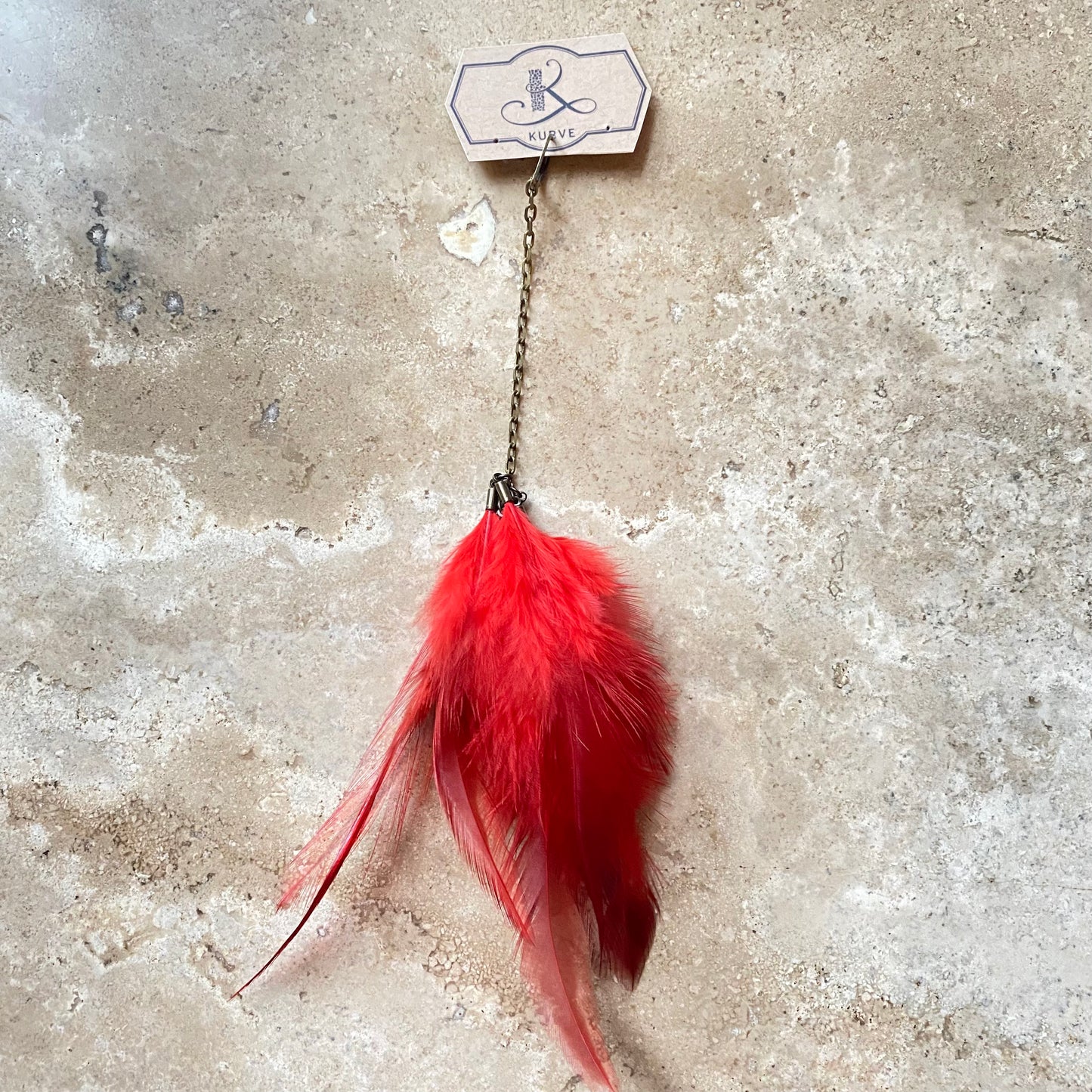 Red Single Feather Earring