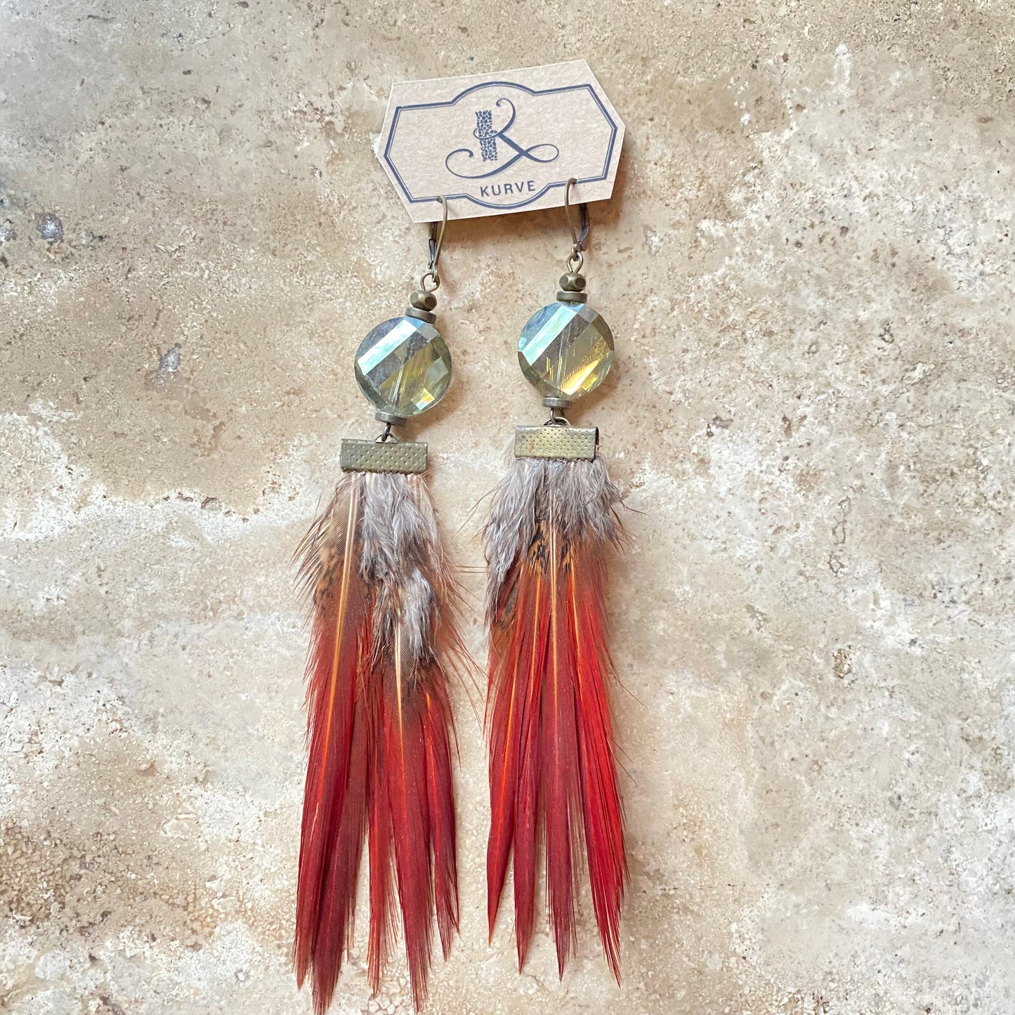 Red Crystal Feather Earrings